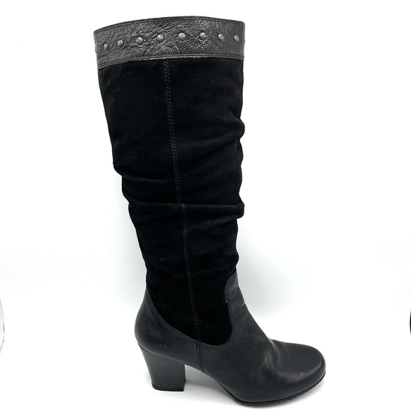 BOC by BORN Suede Leather Studded Knee High Heeled Boots in Black SZ 8